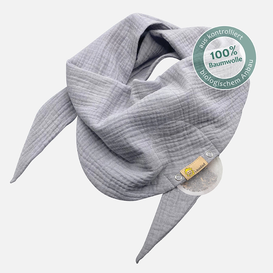 Musselin-Halstuch Maxi Grau mit Pad-Tasche
