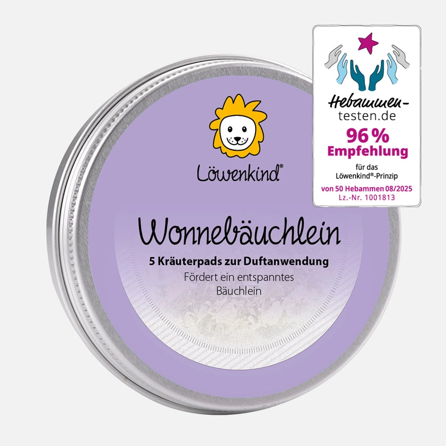 Kräuterpad-Dose "Wonnebäuchlein" mit 5 Kräuterpads für ein entspanntes Bäuchlein - Hebammen-testen-Siegel "96% Empfehlung"