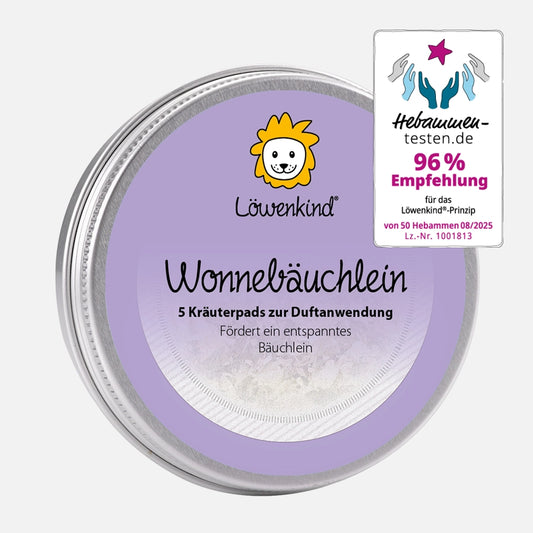 Kräuterpad-Dose "Wonnebäuchlein" mit 5 Kräuterpads für ein entspanntes Bäuchlein - Hebammen-testen-Siegel "96% Empfehlung"