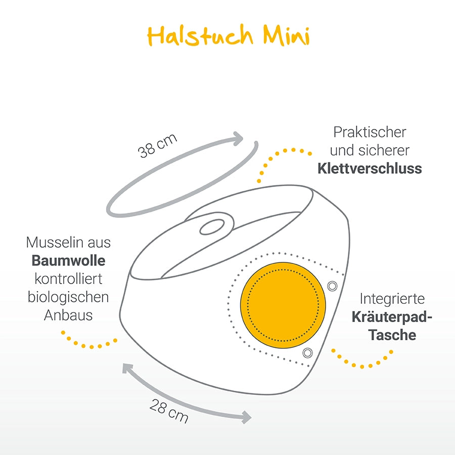 Halstuch Mini Maße (38cm x 28cm) mit Klettverschluss und integrierter Kräuterpad-Tasche